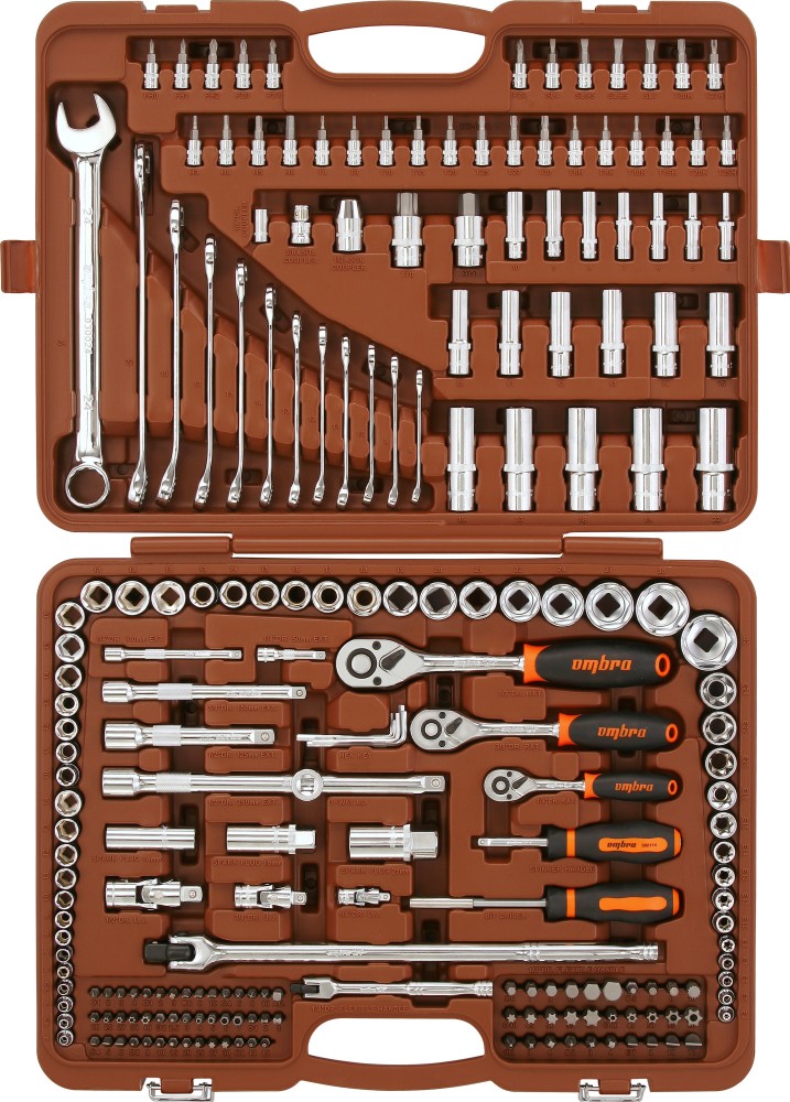 Набор инструмента универсальный 1/4", 3/8", 1/2"DR, 216 предметов OMBRA OMT216S