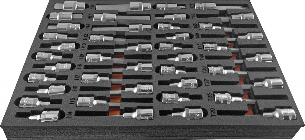 Набор насадок торцевых 1/2" DR, со вставками-битами TORX® T20-T70 в EVA ложементе 280х375 мм, 42 предмета OMBRA OMT42STE